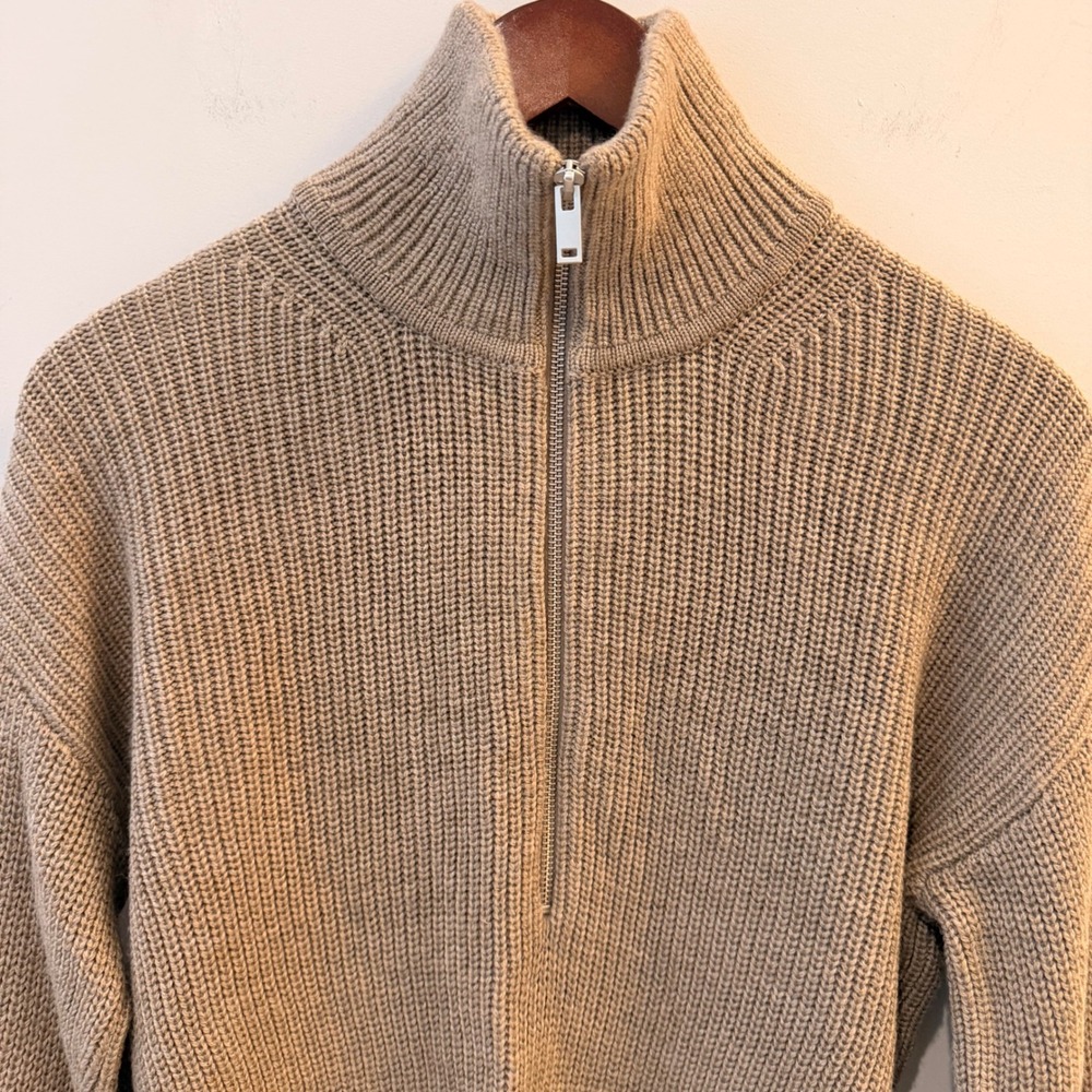 Quince Australian Merino Wool Half Zip Sweater Ribbed Malted Toffee Small NWOT - Picture 3 of 11